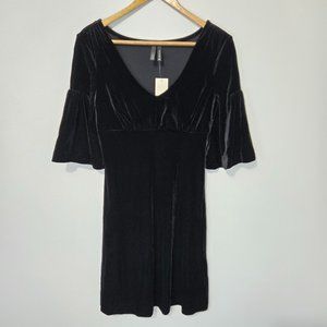 NWT Old Navy Womens Black Velvet Babydoll Dress Sz XS Bell Sleeve Whimsigoth Y2K